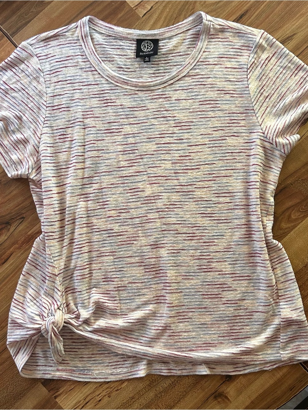 bobeau Multi-Stripe Short Sleeve Tie- Side Knot Large Lightweight